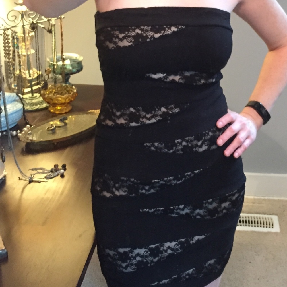 Ruby Rox Black/Cream Strapless Bodycon Dress Sz M - image 1